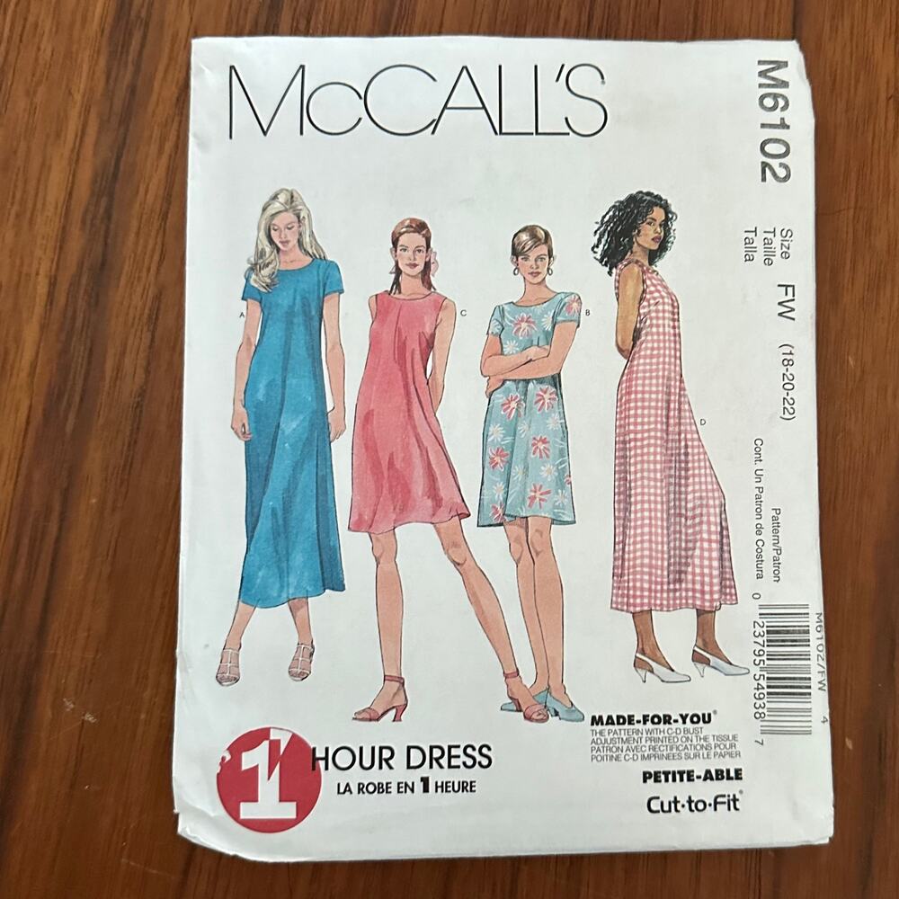 McCall's Pattern 6102 Dress Size 18-22 One Hour Dress